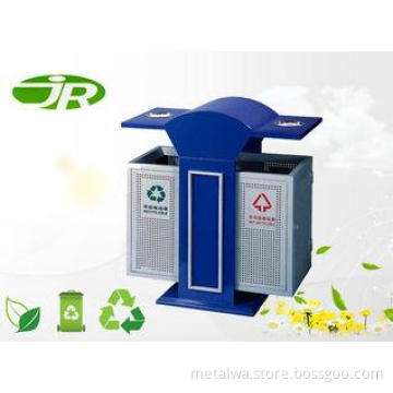 2 Compartment Steel Waste Bin Anti - Corrosion  Square Clas